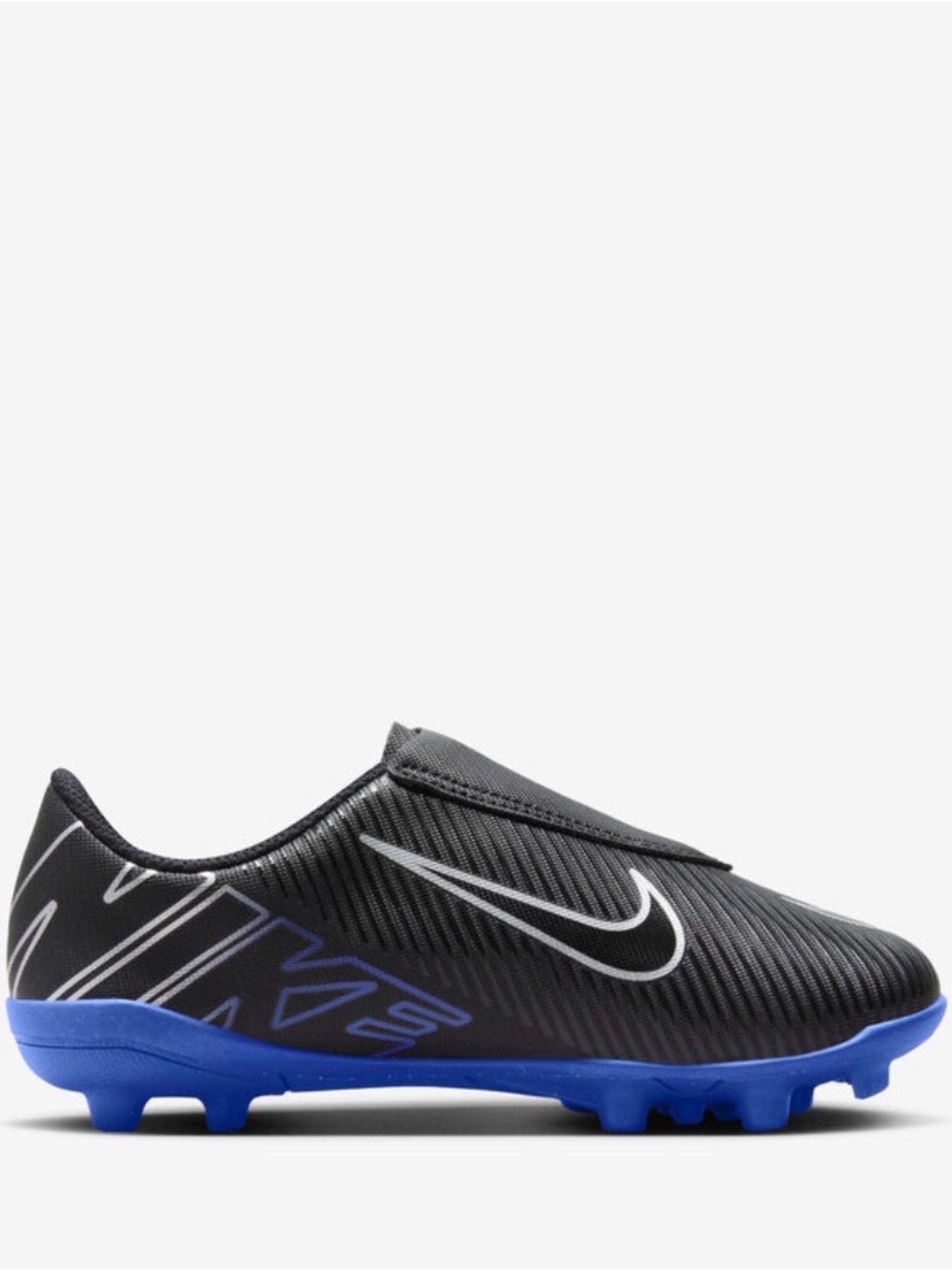 Nike Kids Black and Blue Slip-On Athletic soccer cleats Mercurial Vapor 15 Club